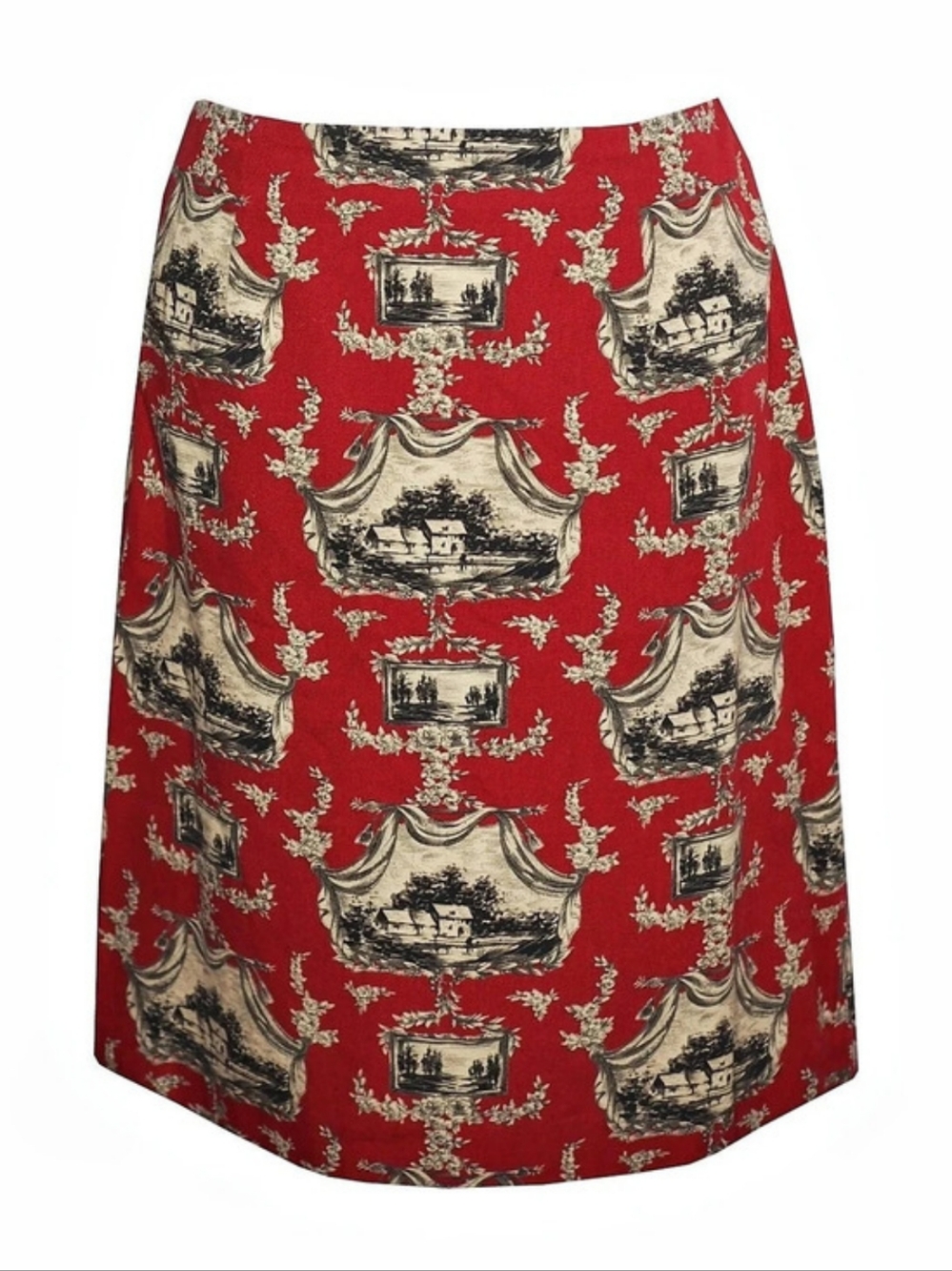 Talbots Cotton Scenic Print Skirt Red Size 10